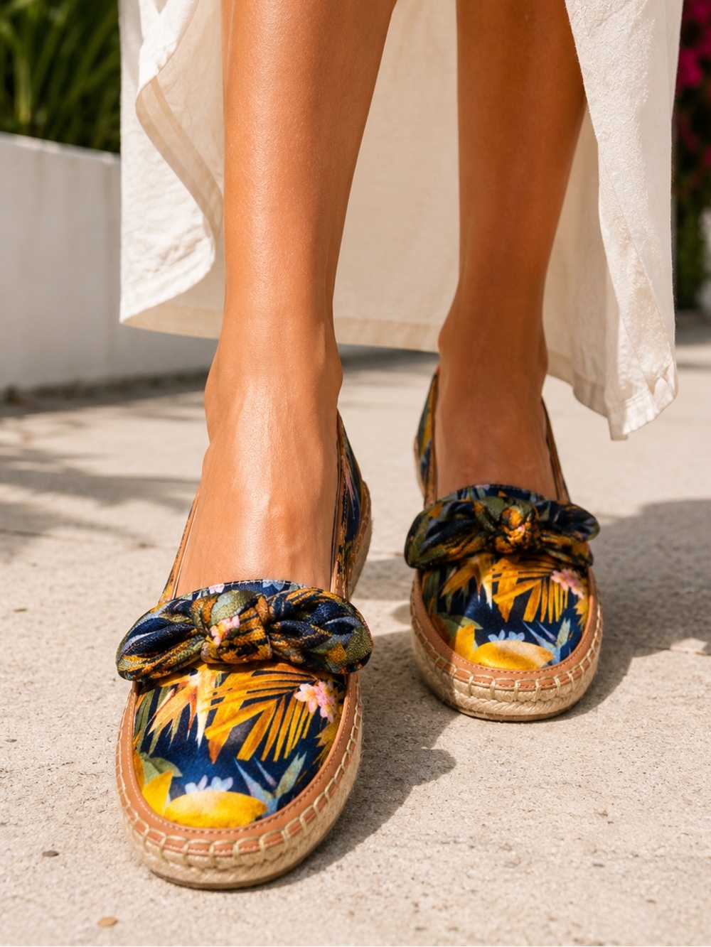 Antonio Melani NWT 7.5 Tropical Print Bow Espadrille Flats Loafers Resort Shoes